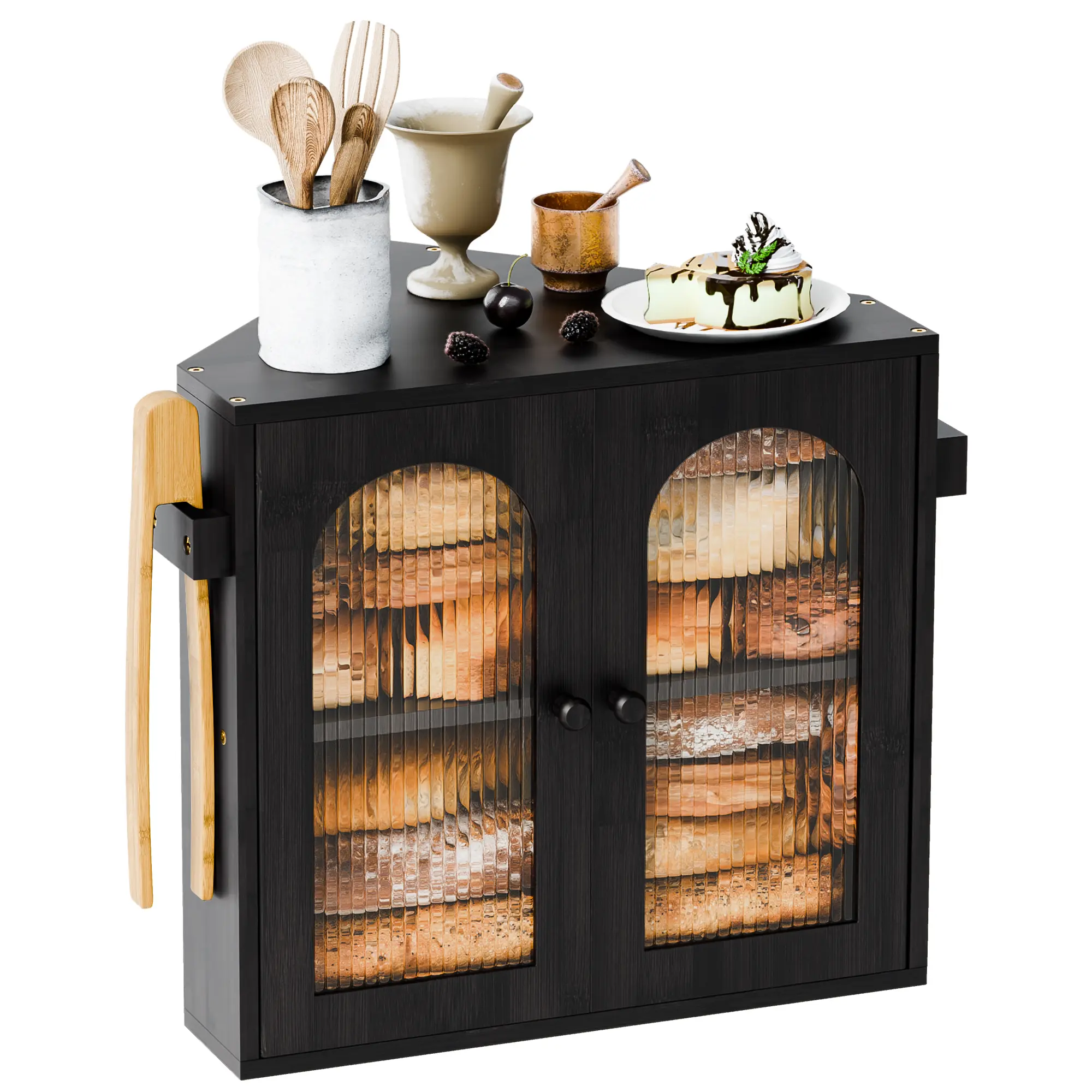 Kitchen Countertop Corner Bread Box Double-layer Bread Storage Container Suitable for Homemade Bread Kitchen Counter  Bread Rack Cabinet Storage Box, Black/White/Natural Wood