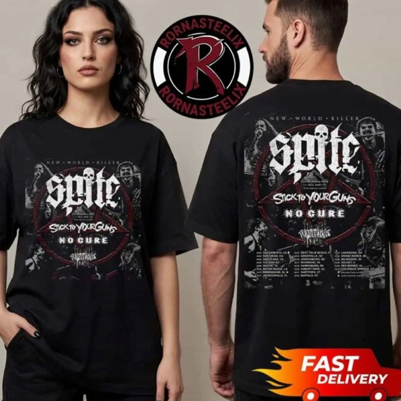 Spite The New World Killer US Fall Tour 2026 Schedule Tour Dates Spite x Stick To Your Guns x No Cure x Vomit Forth Unisex T Shirt Two Sided PMC