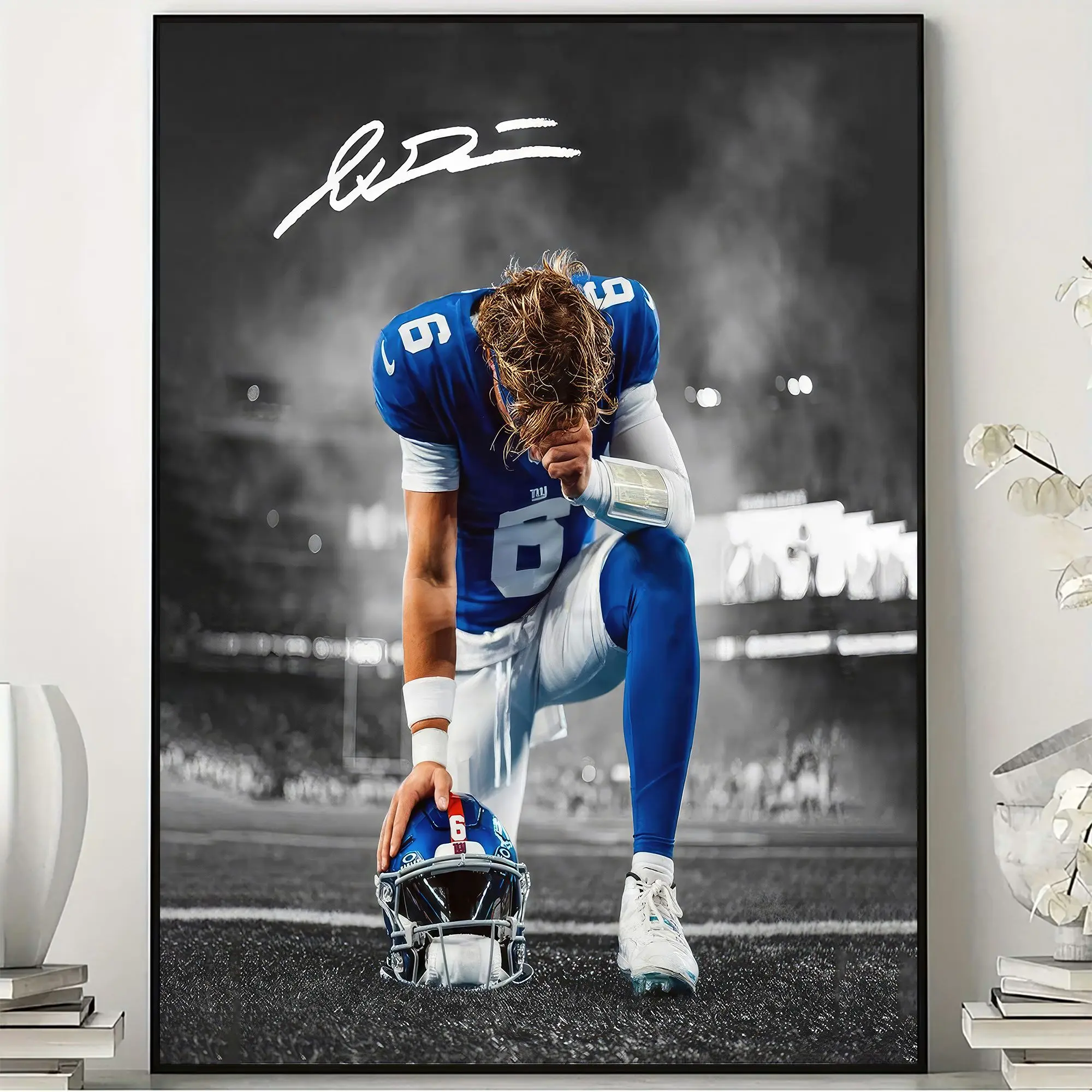 Jaxson Dart Poster, New York Giants Quarterback Wall Art Print, Football Fan Room Decor Gift, Unframed