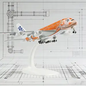 1:300 Scale A380 Orange Sea Turtle Eco-Friendly Paint Scheme Aircraft Model Alloy and ABS construction with display base and retractable landing gear wheels. Ideal for aviation enthusiasts and model collectors. Perfect gift for birthdays and Christmas.