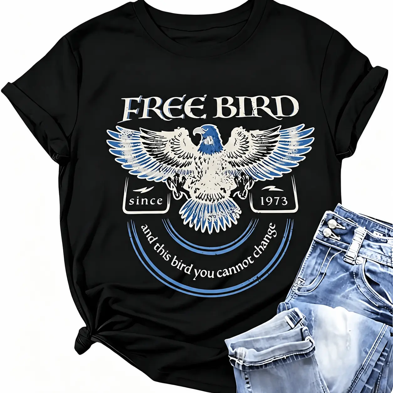 Spread Eagle Print Crew Neck T-Shirt, Lightweight Soft Cotton Short Sleeve Street Top Graphic Casual Tee