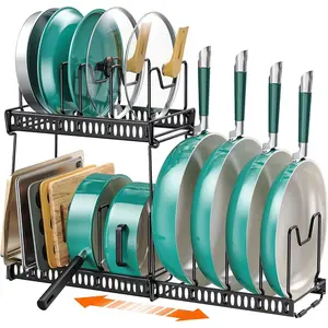 14 Adjustable Divider Pot Lid Rack Organizer 3-Pack Kitchen Storage Pan Holder Organizer Inside Cabine for Cookware, Baking Sheet(Black)