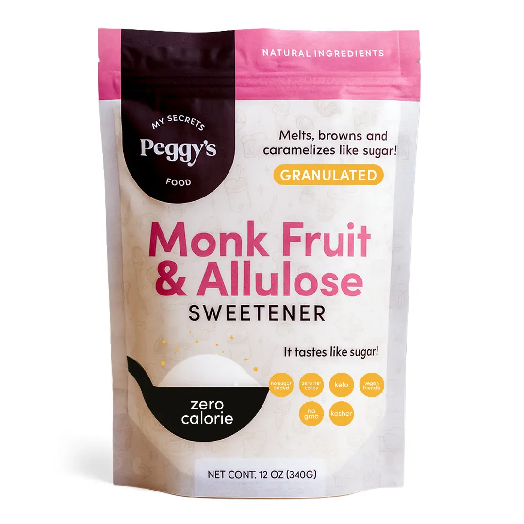 My Secrets Peggy's Food Monk Fruit & Allulose Sweetener - 0 Calorie, Keto, Vegan 1:1 Sugar Substitute for Coffee, Baking