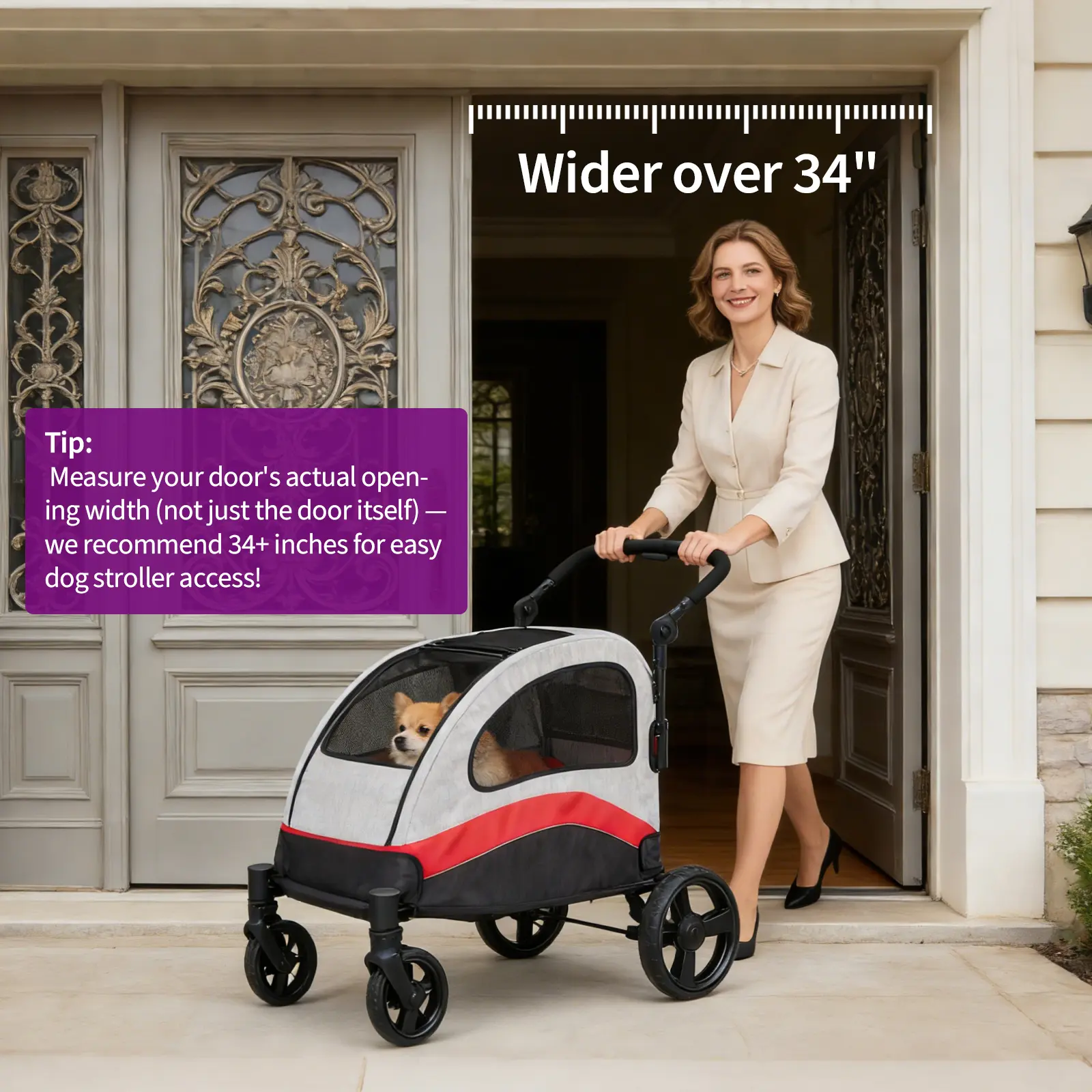 Heavy Duty Collapsible Dog Stroller for Large Dogs up to 160 lbs, XL Pet Wagon with Shock Absorbing Wheels & Adjustable Handle, Breathable Mesh Folding Pet Carriage