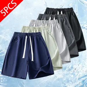 Men's 5-Pack Quick Dry Ice Silk Casual Shorts, Elastic Waist with Drawstring, Loose Fit, Breathable Lightweight Summer Daily Menswear short shorts