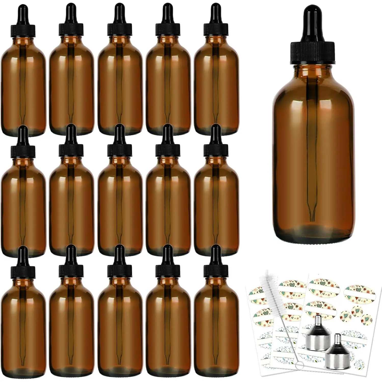 16 Pack (120 ml) 4 oz  Glass Boston Bottles with Glass Eye Droppers, Dropper Bottles for Essential Oils & Lab  & More Liquids Ideal for Mom & Friends