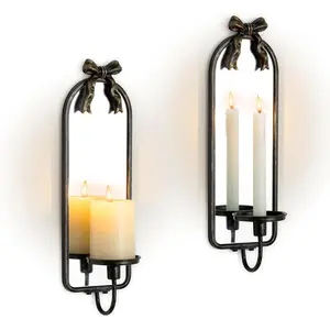 Candle Sconces Black Wall Decor: Set of 2 Metal Wall Candle Holder Decorative for Taper Pillar Candles -  Candle Sconces Art for Fireplace Bathroom Livingroom Halloween