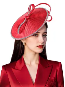 1PC RedFascinators Hats for Women with diamonds - Tea Party 2026 Kentucky Fascinator Pillbox Derby Hat Sinamay Headband with Clips