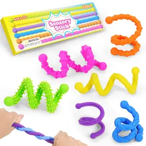 6 Pack Textured Silicone Fidget Sensory Stick Bendable Quiet Fidget Toys for Kids Adults Autism ADHD Stress Anxiety Relief Classroom Travel Road Trip Essentials Christmas Birthday Stocking Stuffers Gifts for Boys Girls Teens