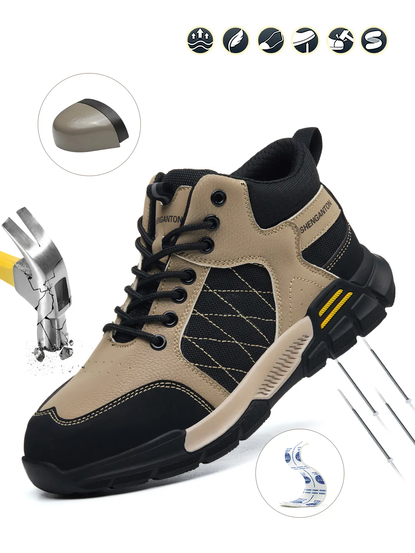 Men's High-Top Safety Work Boots Steel Toe Anti-Impact Anti-Penetration Lace-Up Durable EVA Sole for Hiking Outdoor Activities Industrial Use All-Season Trekking Shoes