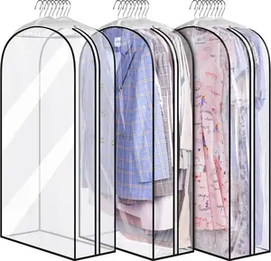 MISSLO Clear Garment Bags 3-Pack – 40" Hanging Suit Covers with 10" Gusset for Closet Storage, Dust-Proof Clothes Protection