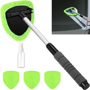 Car Windshield Brush Window Cleaner, Reusable Microfiber Pads, Extendable Handle, Home Glass Cleaning Tool, Car Window Squeegee, Car Cleaning Supplies, Car Detailing Accessories