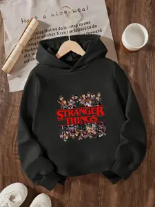 New Spring Autumn Children's Clothing, Boys Girls' Creative Hooded Sweatshirts, Stranger Things Q Version Of All Characters Hoodie American Street Style Printed Top. Cool, Casual, Fashionable Personalized Daily Wear Highly Versatile Suitable Gift Choice