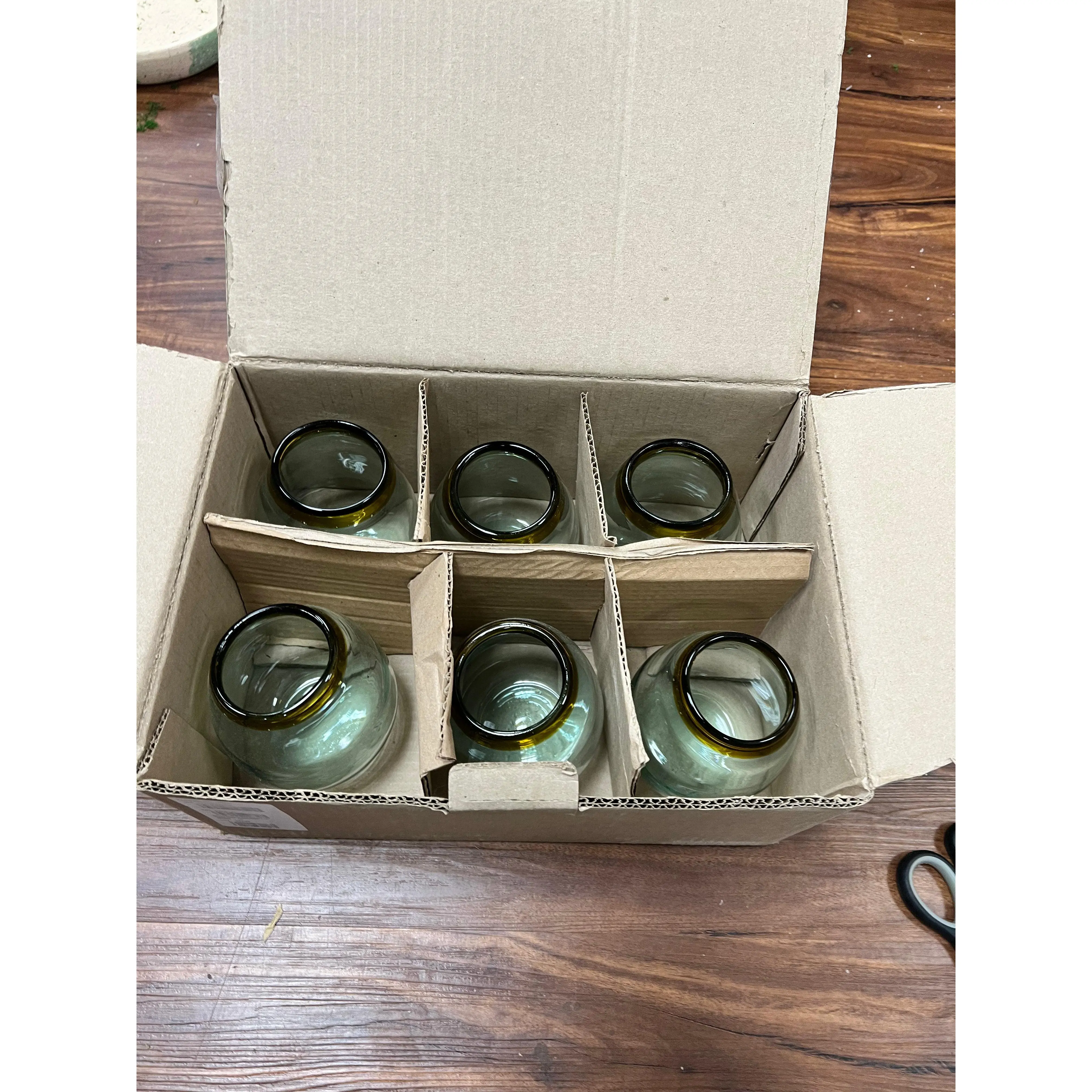 Amber rimed glass cups-SET OF 6