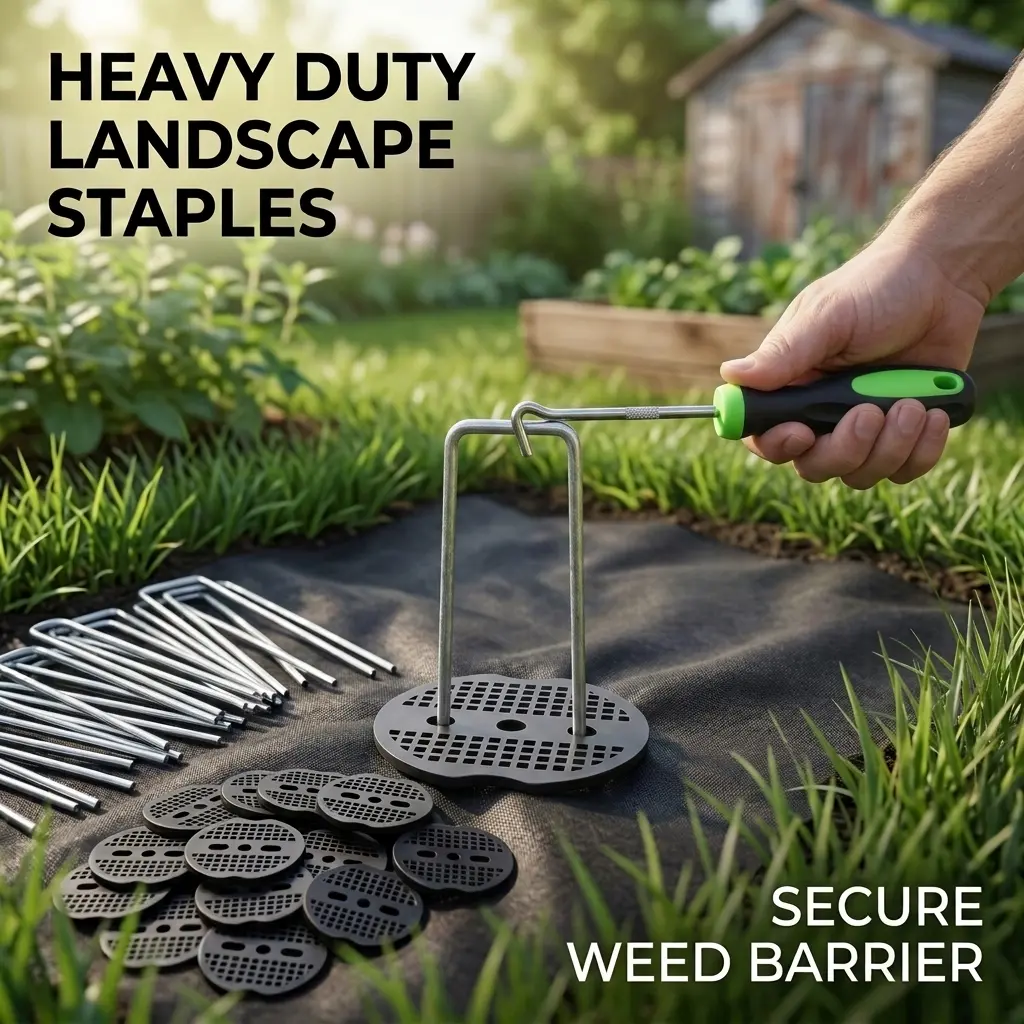 Heavy-Duty U-Shaped Steel Landscape Stakes Set with Washer, Nail Puller, Easy-to-Use Fixing Tool for Outdoor Camping & Garden Heavy-Duty Metal Trellis Plant Care & Support, Fabric Fixing