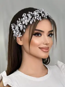 Silver Color Bridal Headband with Rhinestones and Pearls, Elegant Wedding Hair Accessory, Perfect for Wedding Party Wear