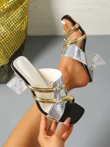 Elegant Crystal Heeled Mules, Open-Toe Cross Strap Sandals, Perfect for Daily Elegant and Commuting, Stylish Footwear for Women