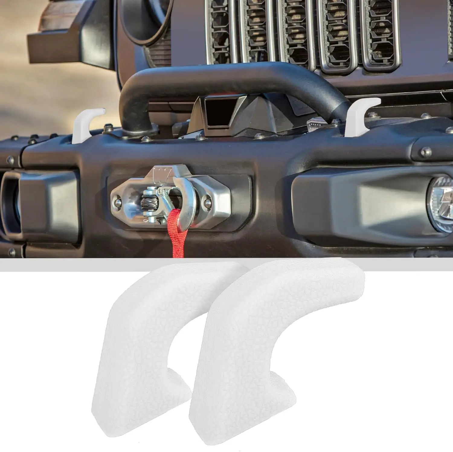Bumper Tow Hook Covers Tow Trailer Hitch Receiver Cover Towing Hitch Rubber Sleeve Protector Cover Trim Fit for 2007-2026+Jeep Wrangler JL Gladiator JT 4XE JK Exterior Accessories 2pcs White