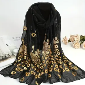 Hot Stamping Peacock Shawl Multi-Functional Headscarf Scarf Long Ribbon Smooth Touch Suitable for Beach Party Daily Outing Versatile Fashion