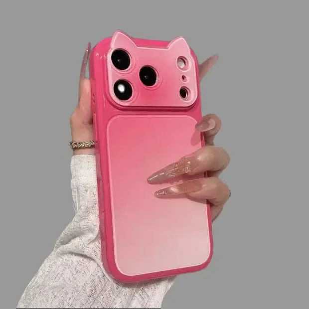 Color-Blocking Gradient 3D Cat Ear Phone Case for iPhone 17 Pro Max, 16 Pro, 15, 14 - All-Inclusive Protective, Stylish Unique Cover