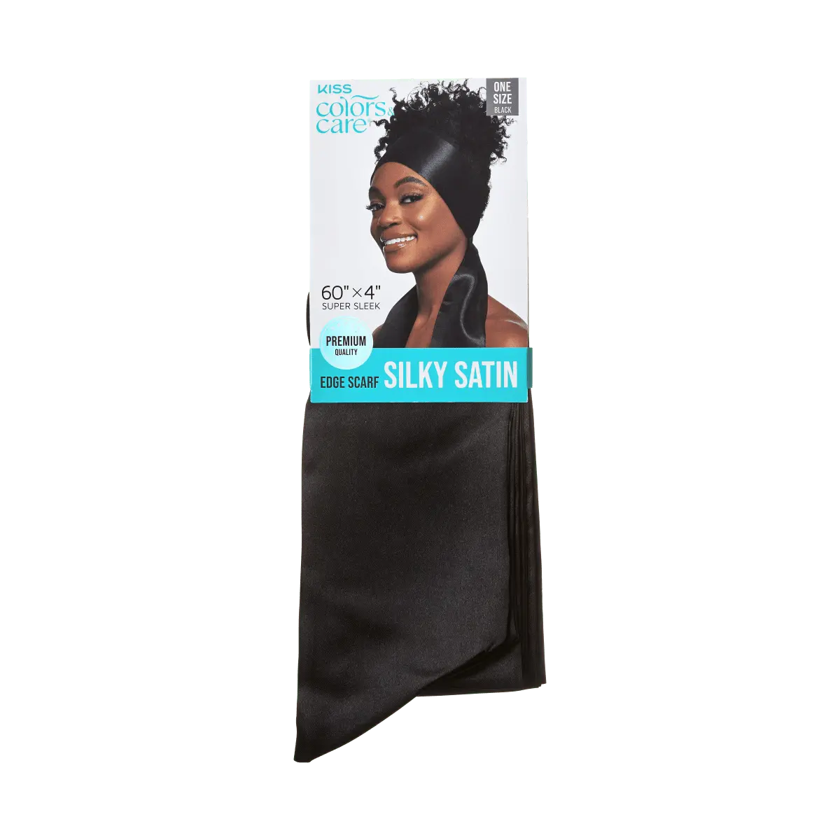 Kiss Colors & Care Silky Satin Edge Scarf - Black | Head Scarf, Hair Scarf, 60"L x 4"W, Hair Accessories