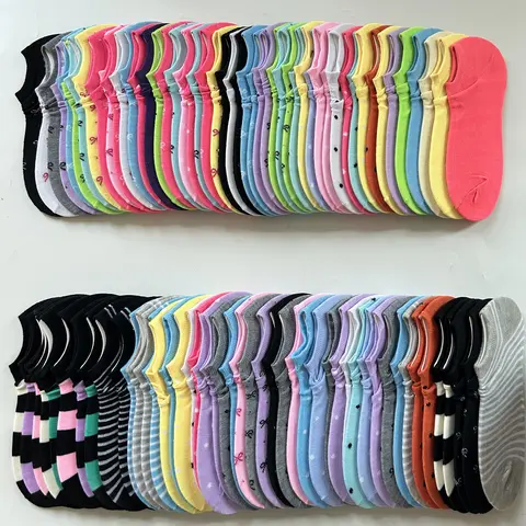 Multicolor Athletic Ankle Socks - Cute Cartoon Fun, Elastic, Lightweight, Stretchy, Soft Cotton, Breathable, Polka Dot, Machine Washable, All Seasons, for Casual Sports Wear, 10/20/40 Pairs, Elastic Socks