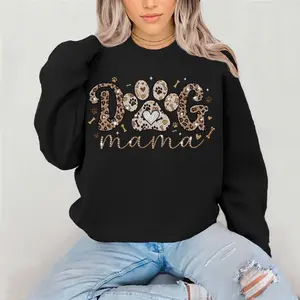 Faux Bedazzled Dog Mama Crewneck Sweatshirt Gildan Everyday Style Super Soft Unisex Fit Streetwear Graphic Top warm Womenswear Casual Printed Long Sleeve animal lover