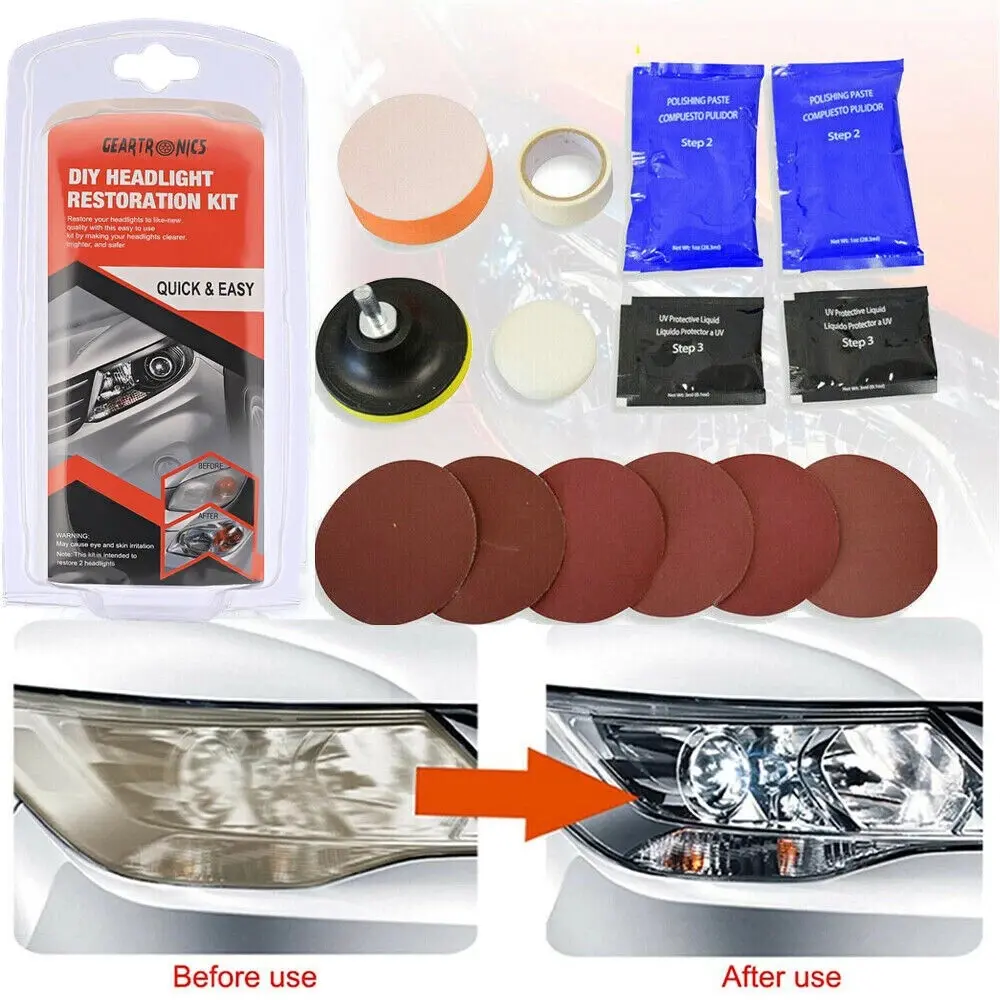 Heavy Duty Headlight Restoration Kit Car Headlight Lens Repair Kit Headlamp Cleaning Polishing Sanding Restoration Tool for Clear Lights