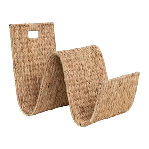 Hand-Woven Water Hyacinth & Metal Tray/Magazine Holder