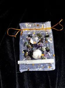 Dream Shield 6-Pc Energy Set - Rainbow Moonstone Satin Spar Selenite Labradorite Amethyst Clear Crystal Quartz Obsidian Gemstones Natural