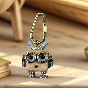 Steampunk Handmade Wooden Robot Keychain – Featuring Gears and Brass Screws | Sturdy key Ring, a Unique Accessory for Men & Women, Durable and Stylish Gift for Keys, Bags, or Backpacks