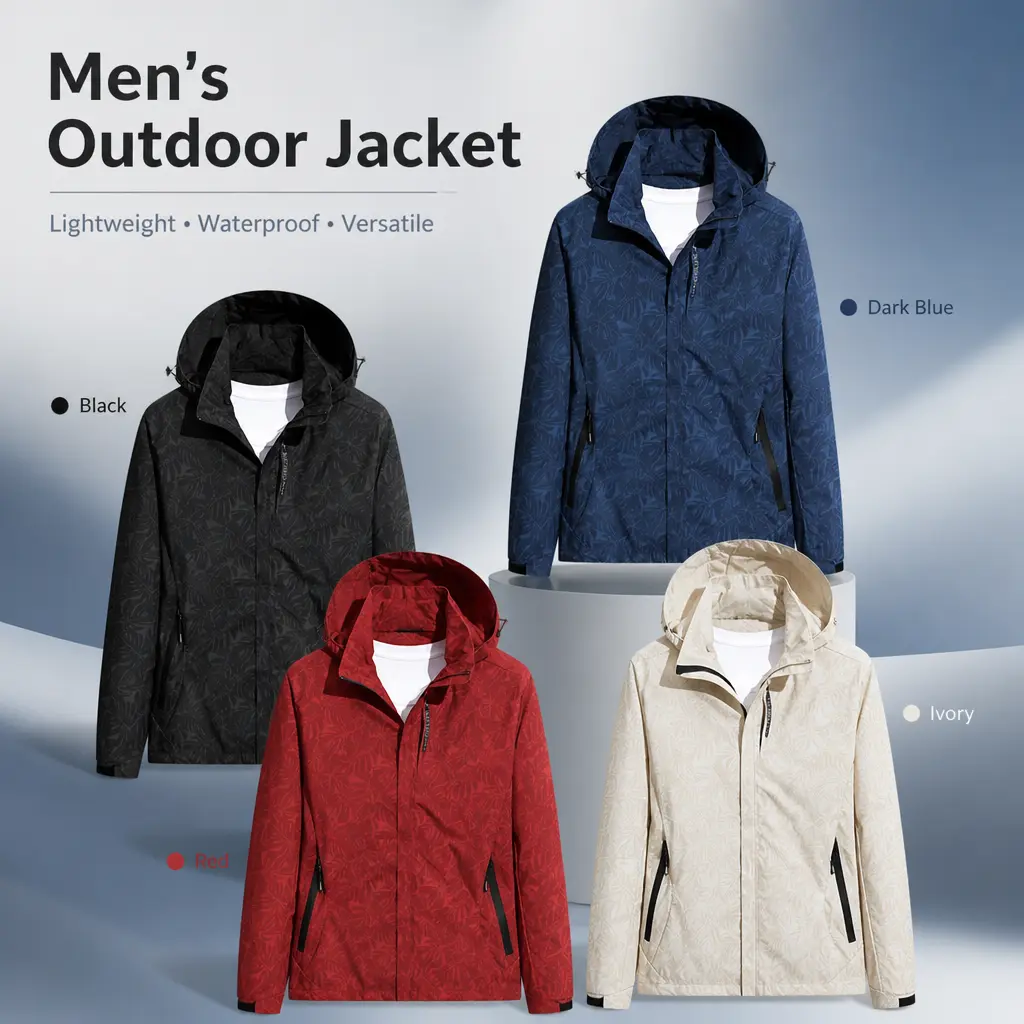 Men's Plain Collared Neck Waterproof Hoodie - Breathable, Wind-Resistant Outdoor Windbreaker Jacket for Hiking, Daily Adventure Sports Outerwear, Hiking Clothes, Outdoor Apparel