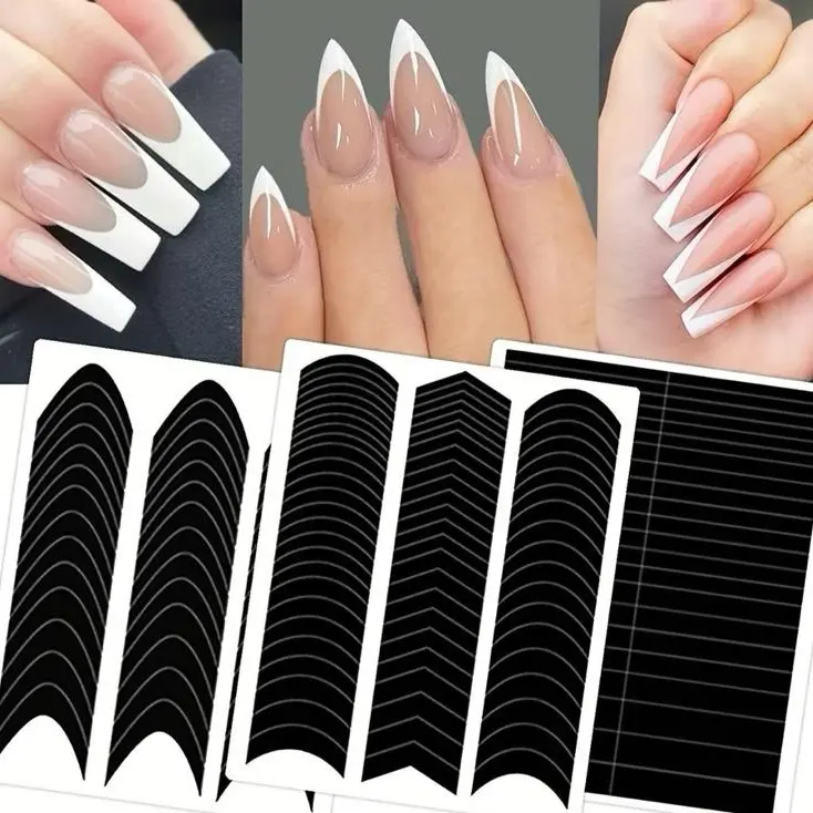 Set 3 Stickers French 3 designs Nail Art design decal deep french V french classic french stencil
