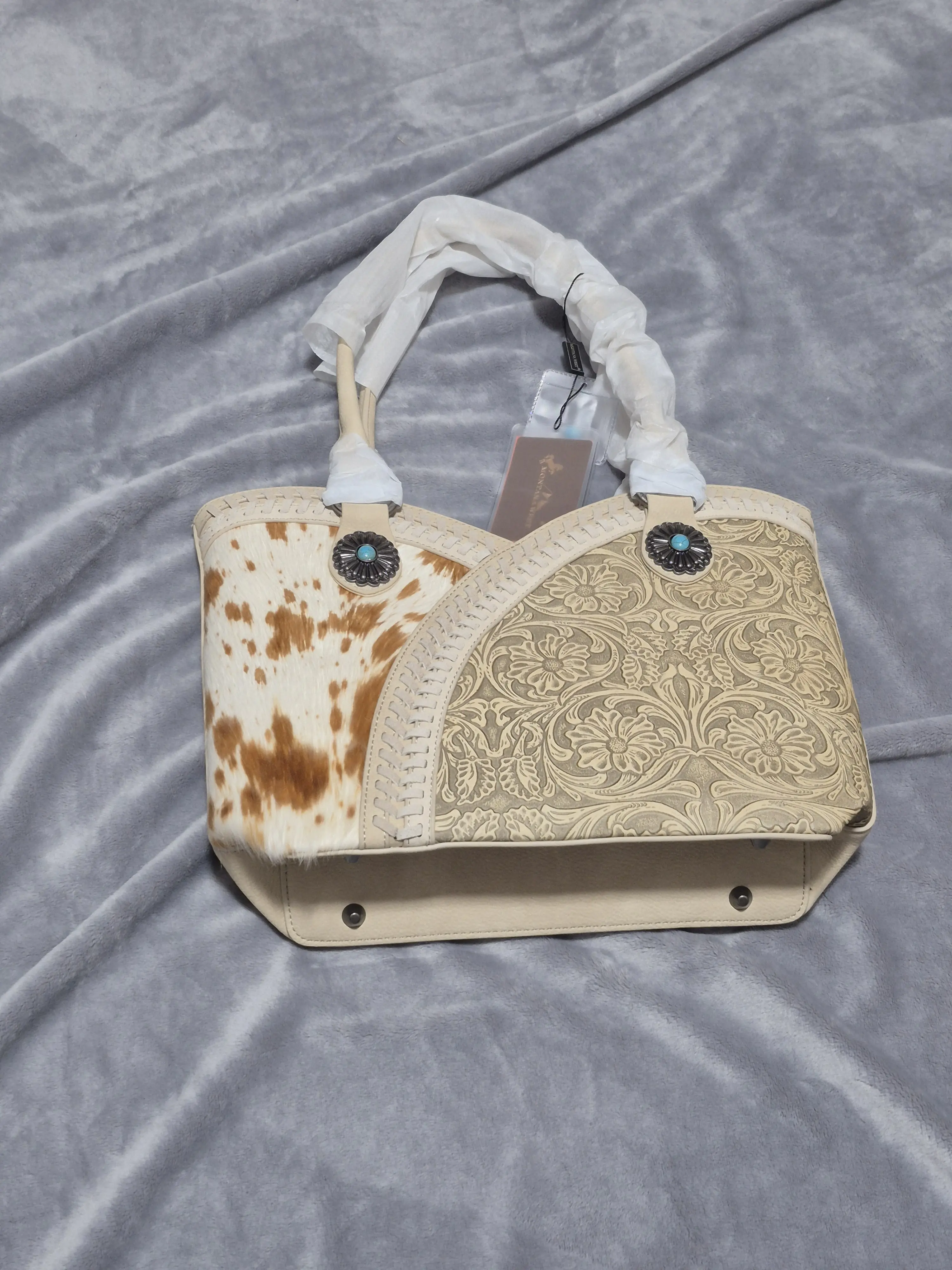 Montana West Tooled Cowhide Whipstitch Purse