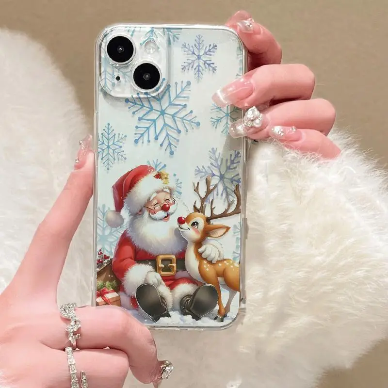 Cartoon Santa Claus & Reindeer Pattern Phone Case, Cute Anti-drop Phone Protective Cover, Phone Accessory Compatible with iPhone 11 12 13 14 15 16 Pro Max