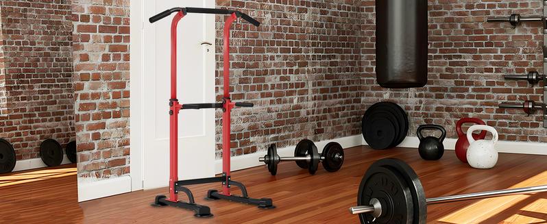 Power Tower Dip Station Pull Up Bar 32.3' H-Shaped Base Height Adjustable 330lbs Multi-Level Suction Cups 10 Levels for Home Fitness Use Whole Body Workout Exercise Equipment