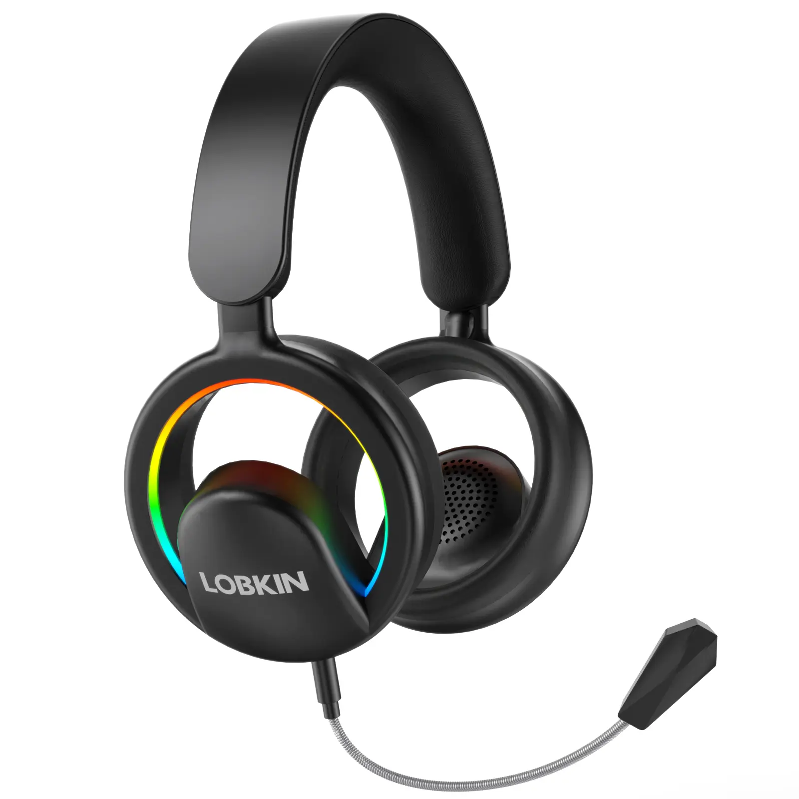 LOBKIN Open Ear Headphones, Bluetooth 6.0 Wireless Headset with Mic Detachable, Adjustable RGB Lights, Voice Assistant Comfortable Breathable Safe Lightweight Over Ear Headphones for  Working Gaming