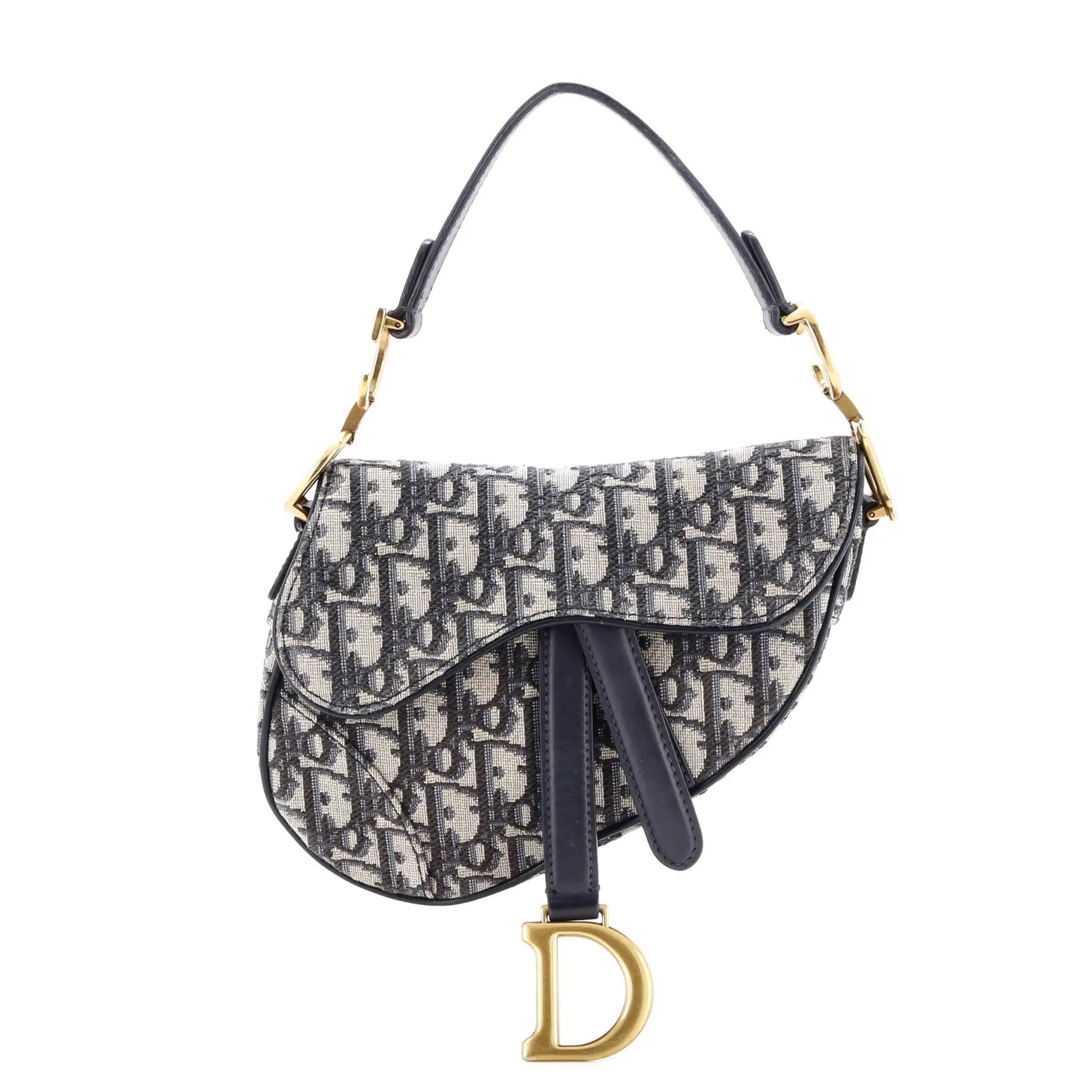 Pre-owned Dior Canvas Plain Shoulder Bags Christian Saddle Handbag Oblique Canvas Mini by Rebag