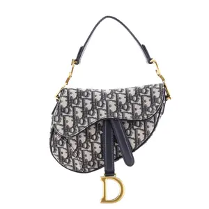 Pre-owned Dior Canvas Plain Shoulder Bags Christian Saddle Handbag Oblique Canvas Mini by Rebag
