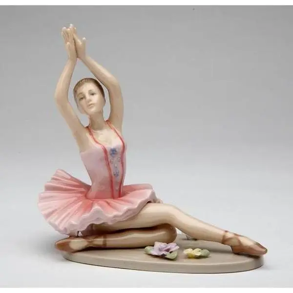 Porcelain Ballerina Posing in Pink Tutu Dress Figurine