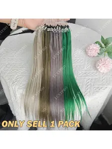 50 Strands Grey Green Invisible Nano Bead Micro Ring Hair Extensions, Highlight Hair Bundles for Women & Men, 30.48-50.8 cm Straight Hair with Y2K Highlight Colors for Daily Wear, Parties, Cosplay, Dress-Up Wig - Hairpiece for Skin Tones