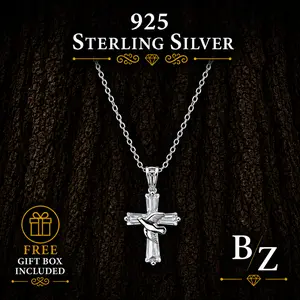 925 Sterling Silver Cross Necklace CZ Pendant 18 Inch Chain for Women