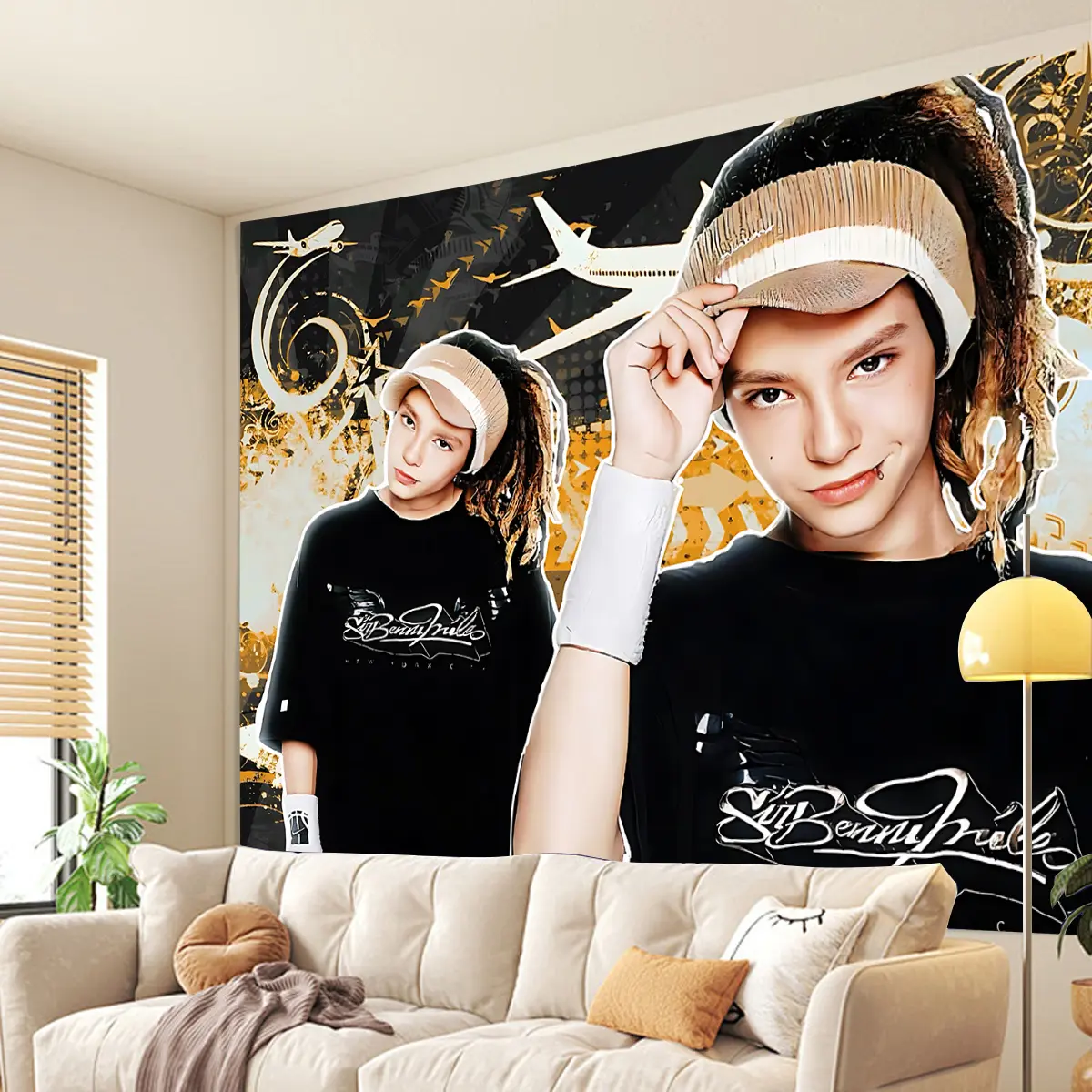 Tom Kaulitz Backdrop Peach Skin Tapestry Wall Hanging, Rockstar Photography Background, Polyester Wall Decor for Bedroom, Living Room, Dorm, Studio, Party Decoration