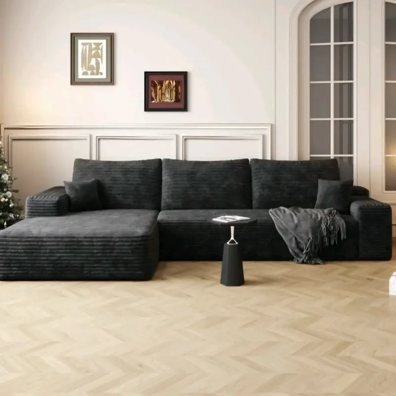 107" L Shaped Corduroy Cloud Couches with Chaise Comfy Sectional Boneless Sofas
