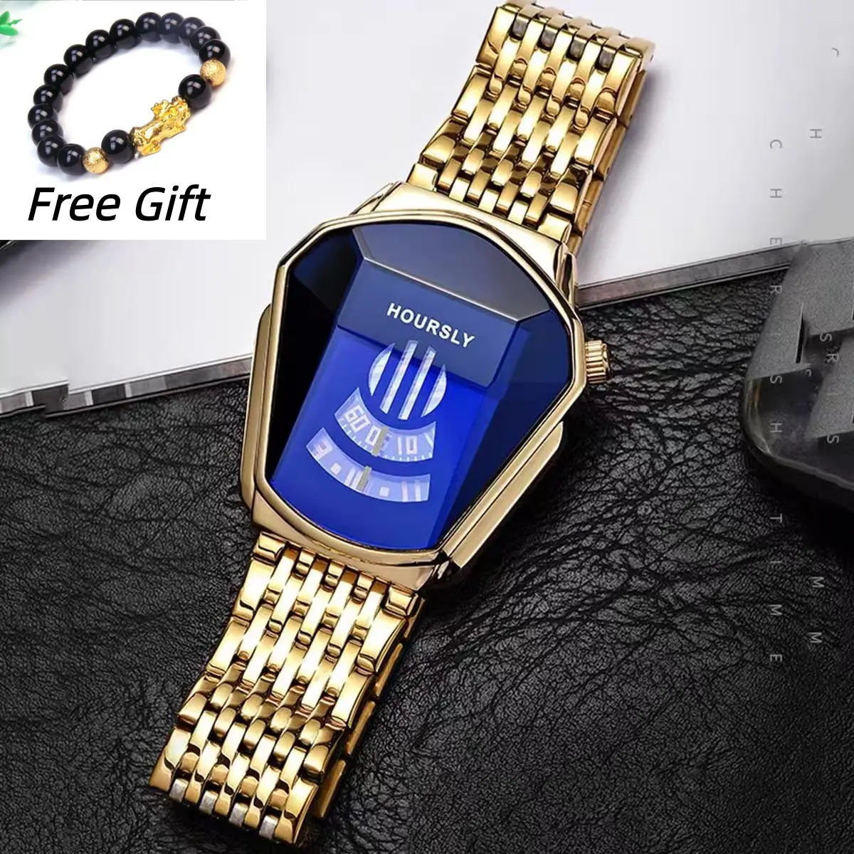 Men's Business Quartz Watch & BeadedBracelet Set, Fashion Watch Set for Party, DailyDecor, Trendy All-match Watch Set for BirthdayGifts without Box