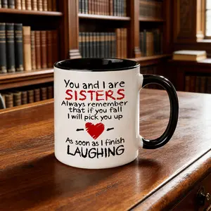 1pc Sisterly Bond Ceramic Mug -  You and I Are Sisters  Heartfelt Message with Red Hearts - 11oz Coffee & Tea Cup - Perfect Gift for Birthdays, Holidays, or Parties   Quality Crafted Mug for Laug