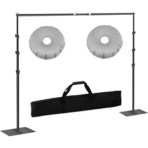 Backdrop Stand Kit - 10ft x 8.5ft Adjustable Photo Background Stand Support Poles with Heavy Duty Flat Base, Photo Metal Steel Pipe and Drape Frame Kit for Parties Birthday Wedding - Black