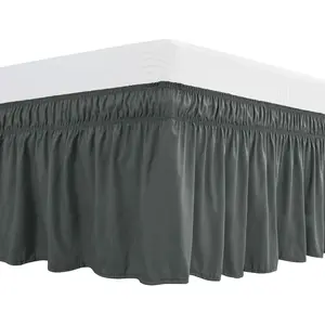 600 Thread Count Wrap Around Bed Skirts Elastic Dust Ruffles, Easy Fit Wrinkle Resistant Silky Luxrious 100% Egyption Cotton,(Grey,Full Size) Beds 15 Inches Drop
