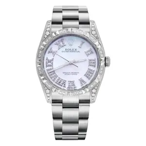 Rolex Oyster Perpetual 34mm Stainless Steel 114210 Custom White MOP Pineapple Bezel Automatic Watch WHT030875