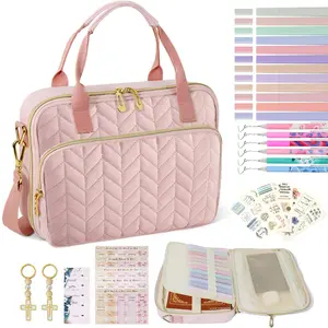 Bible Cover Case for Women, Large Qilted Bible Case with Shoulder Strap,Study Supplies and Highlighters Accessories Perfect Christian Gift for Church, Travel